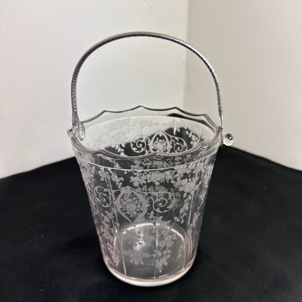 Cambridge Glass 1930s "Diane" Crystal Ice Bucket with Silver Handle 5-3/4"